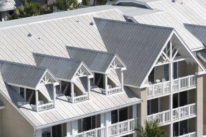 Steel roofing on modern apartment condo building for hurricane protection